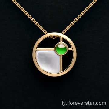 18k Gold White Shell Green Icy Yadeite Pendant